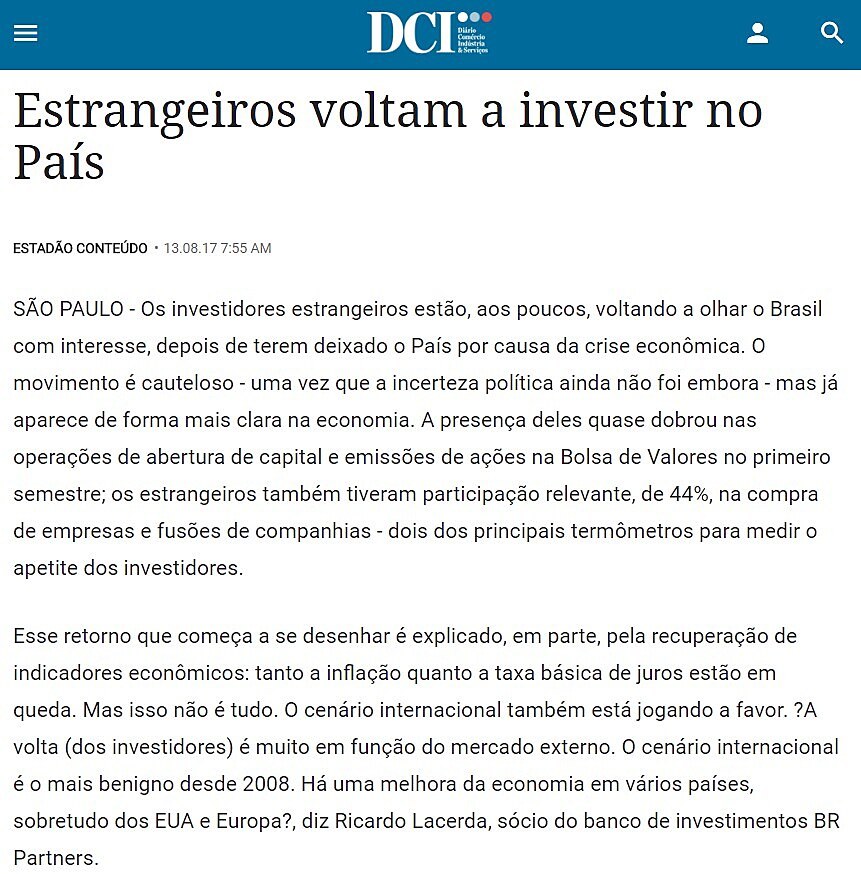 Estrangeiros voltam a investir no Pas